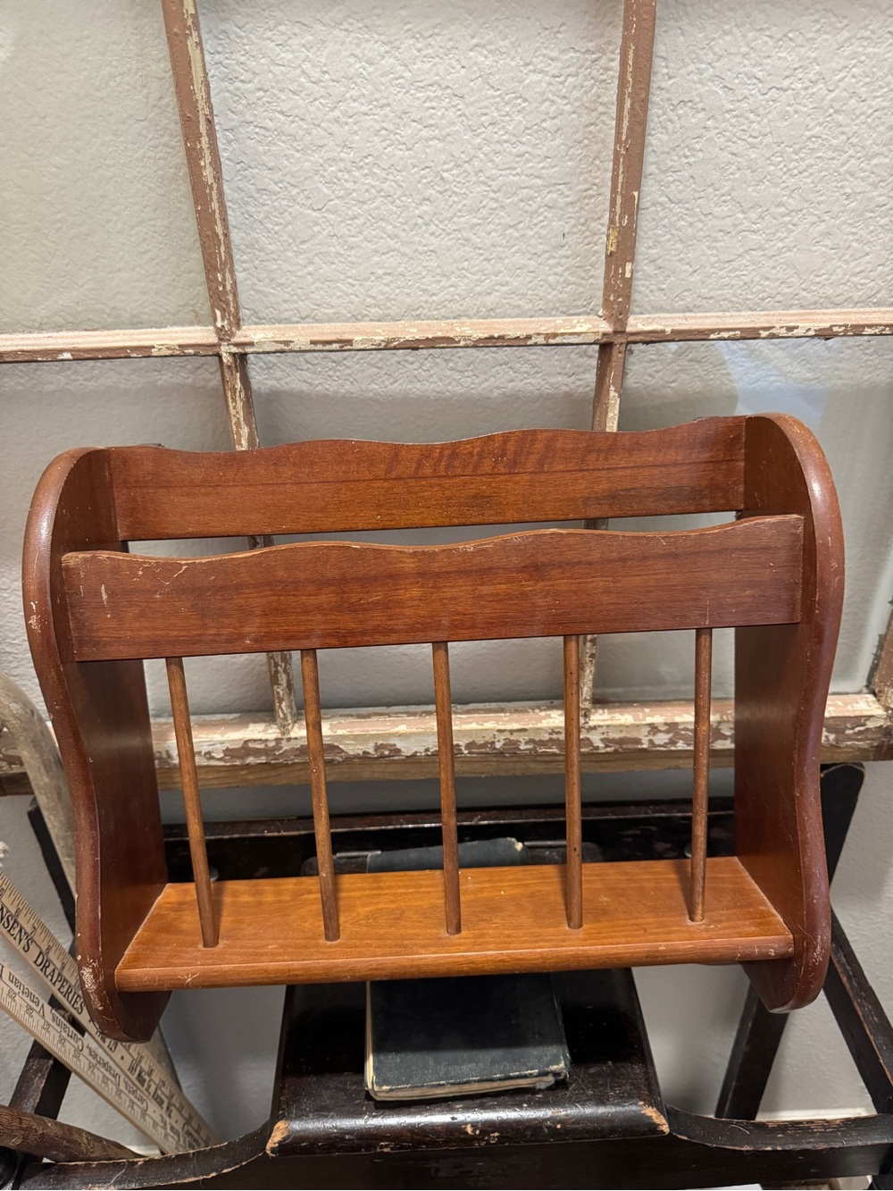 Vintage Wooden Wall Rack Shelf in Brown